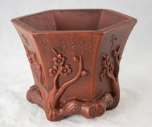 Vintage Hexagon Zisha Bonsai Pot + Mesh 4.25"x 4.25"x 3.75"